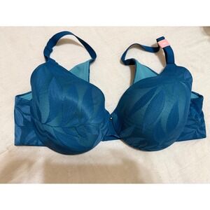 Cacique 40C Teal Leaf Lace Underwire Bra NEW Plunge Lightly Lined